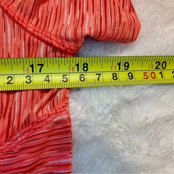 Velocity Athletic Top Large Coral Burgundy Grey Stripes Short-Sleeve Stretch - Picture 11 of 12